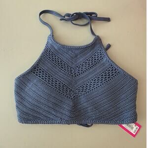 NWT Xhilaration blue crochet swim halter top - medium - boho festival